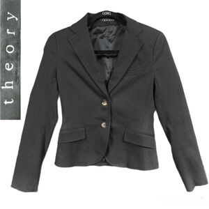 Theory 2-Button Slim Fit Cotton Blend Blazer – Black – Size 6